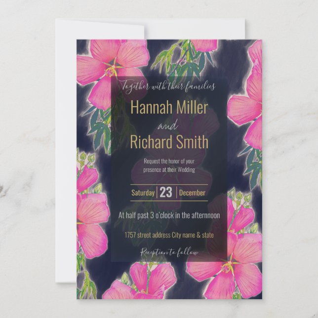 Carte Peinture tropicale bleu rose Hibiscus (Devant)