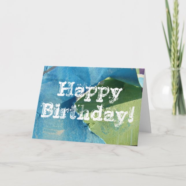 Carte Peintures Abstraites bleues et vertes, Joyeux anni (Devant)
