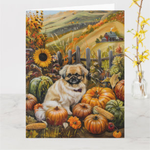 Carte Pekingese Chien automne récolte Thankgiving