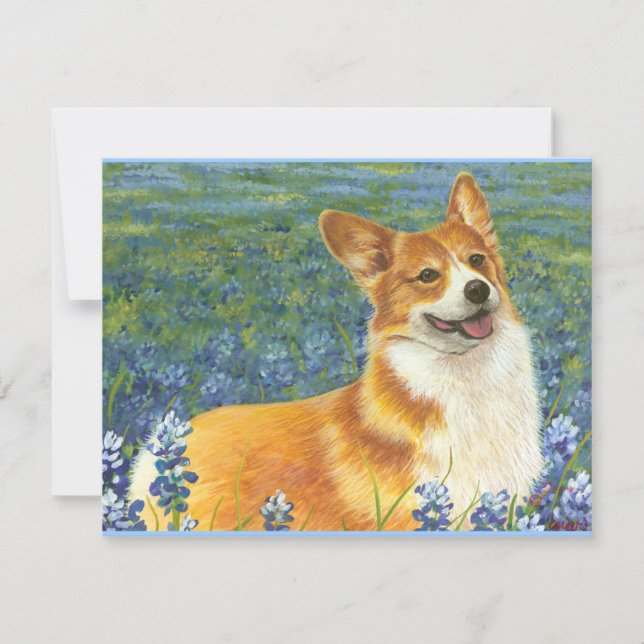 Carte Pembroke Welsh Corgi au Texas Bluebonnets (Devant)