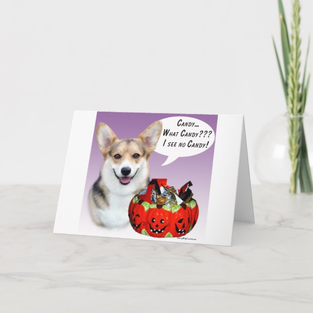 Carte Pembroke Welsh Corgi Halloween Candy (Devant)