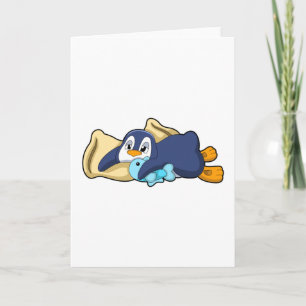 Carte Penguin au coucher avec Coussin