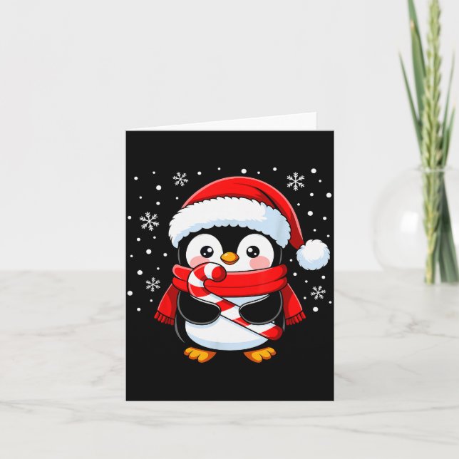 Carte Penguin Christmas Candy Cane Winter Toddler Girl B (Devant)