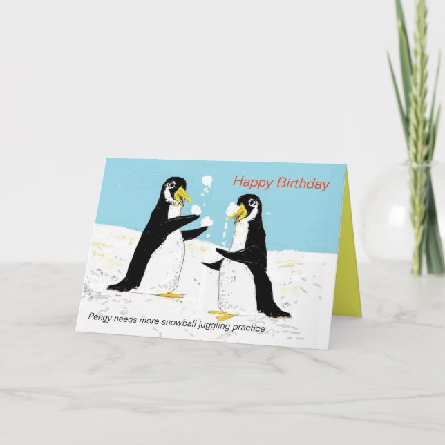Carte Pengy Penguin snowball jonglage.Carte d'anniversai (Devant)