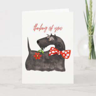 Carte "Pensant à vous" blanc mignon d'aquarelle de chien