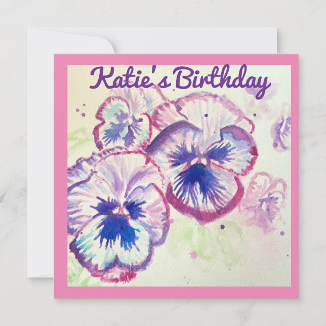 Carte Pensée Pensées Fleur Violette Florale Rose (Devant)