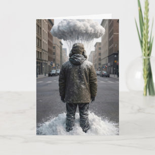 Carte Pensée pour vous Homme sous un nuage de neige