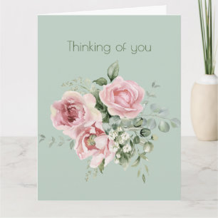 Carte Pensées pour vous Roses botaniques roses sauge