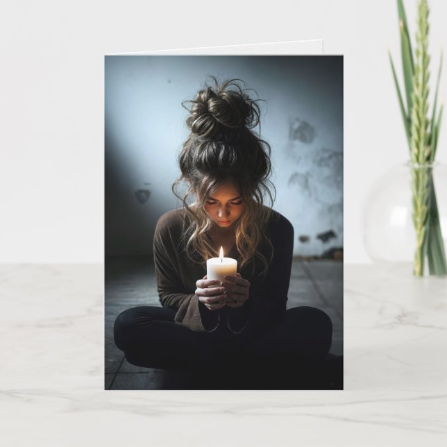 Carte Penser à toi fille dans une chambre sombre (Devant)