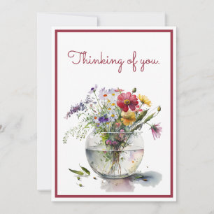 Carte Penser à vos marguerites d'aquarelle dans un vase 