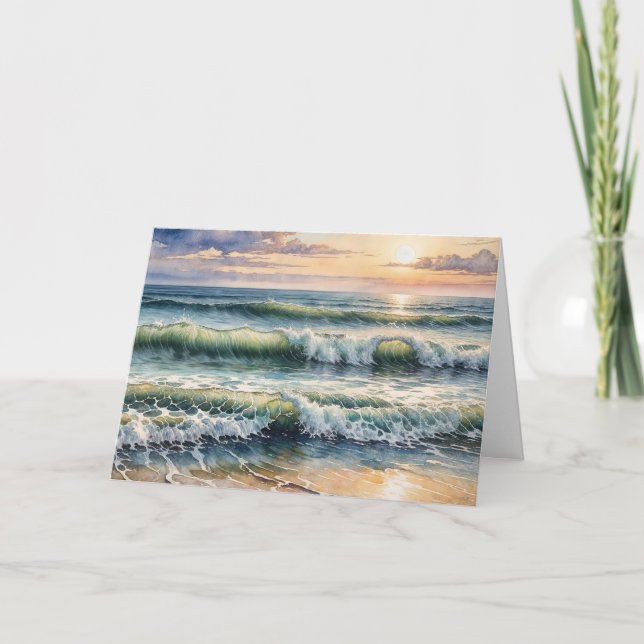 Carte Penser à votre aquarelle paysage marin (Devant)