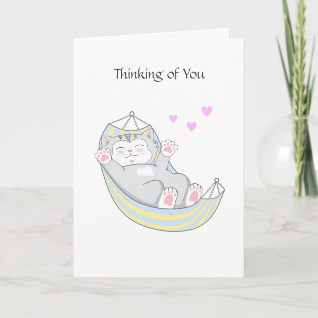 Carte Penser à votre chat Kitty avec le coeur à Hammock (Devant)