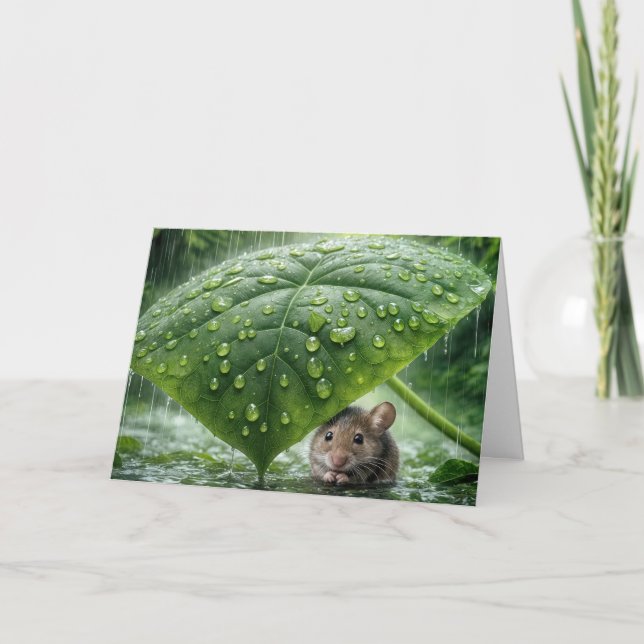 Carte Penser à votre souris sous une feuille humide (Devant)