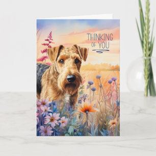 Carte Penser à vous Airedale Terrier Fleurs de chien