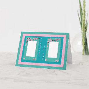 Carte Penser à vous Ajouter vos photos Turquoise et rose