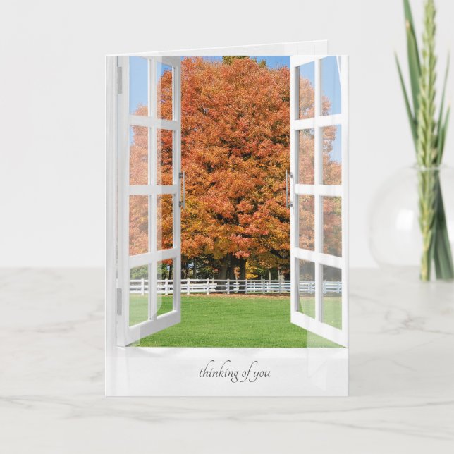 Carte penser à vous arbre d'automne dans la fenêtre (Devant)