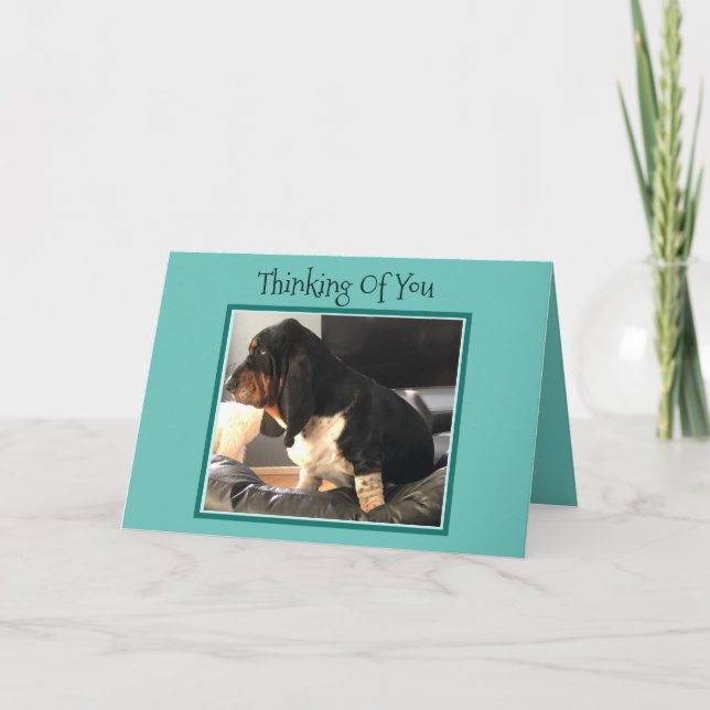Carte "Penser À Vous" Avec Basset Cute Hound (Devant)