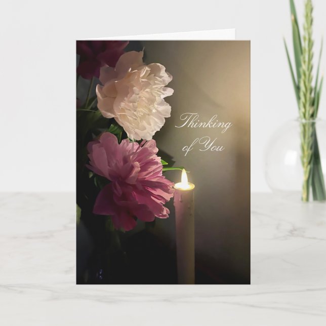 Carte Penser à vous avec des pivoines et la lumière des  (Devant)