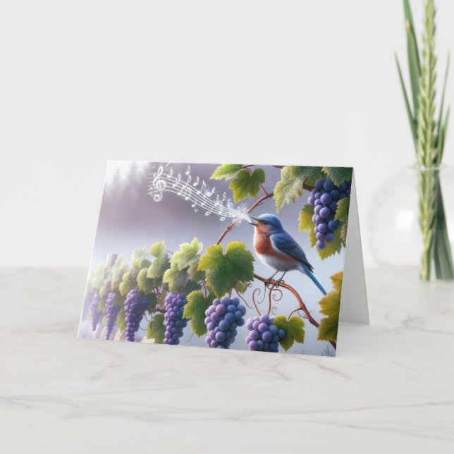 Carte Penser à vous Bleu-oiseau sur une vigne (Devant)