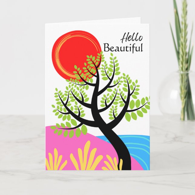 Carte Penser à vous Bonjour beau soleil rouge (Devant)