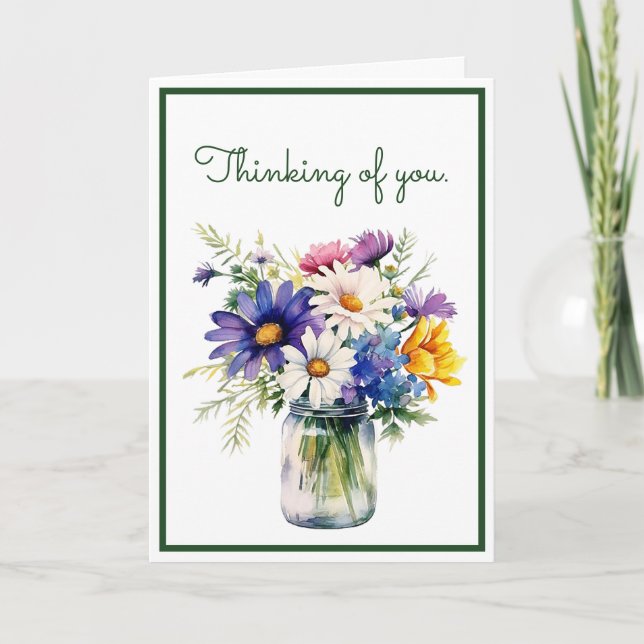 Carte Penser à vous Fleurs d'aquarelle Salutation (Devant)