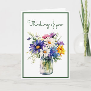 Carte Penser à vous Fleurs d'aquarelle Salutation