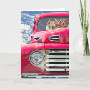 Carte penser à vous Golden Retrievers en camion vintage