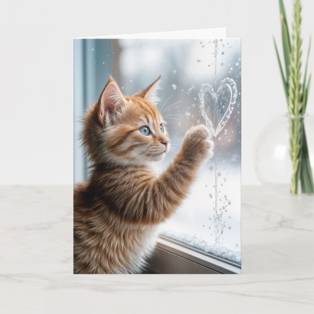 Carte Penser à vous Kitten avec un Coeur de fenêtre gelé (Devant)