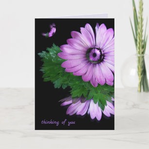Carte penser à vous marguerite violette avec des bulles