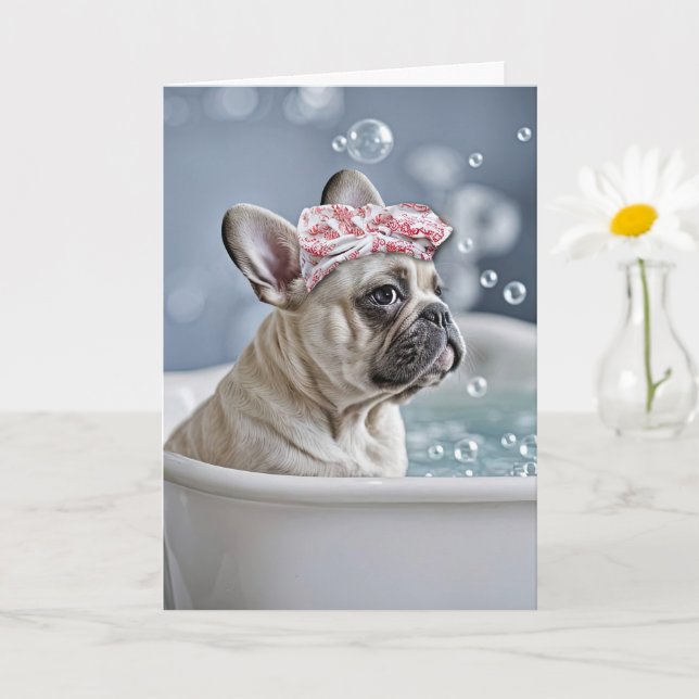 Carte Penser à vous mignon Français Bulldog ou Frenchie (Petite plante)
