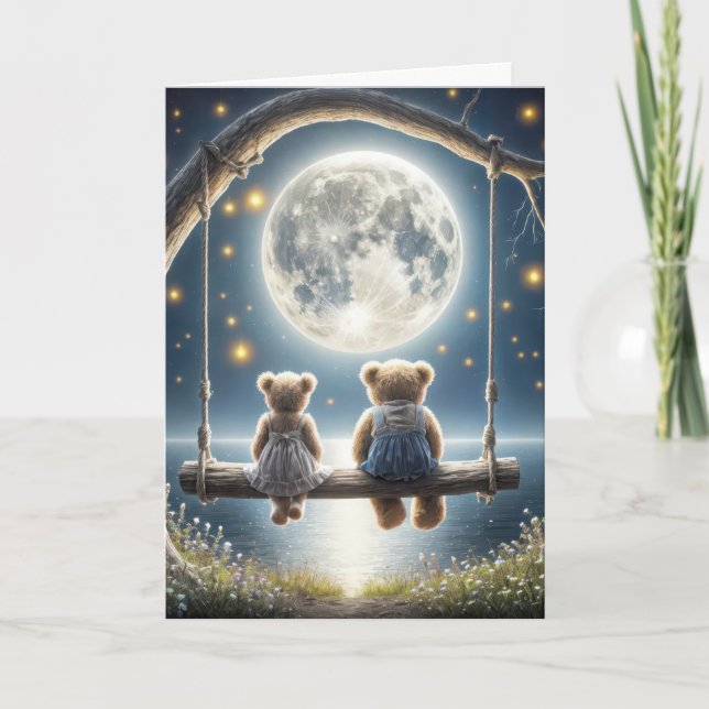 Carte Penser à vous Nounours sur une aile (Devant)