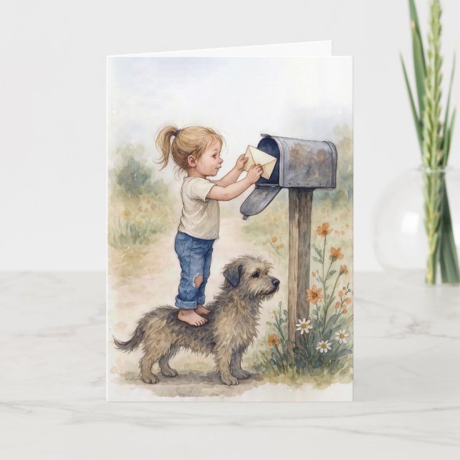 Carte Penser à vous Petite Fille Envoyer une lettre (Devant)