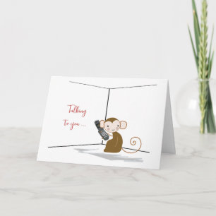 Carte Penser à vous singe avec le téléphone portable Mis