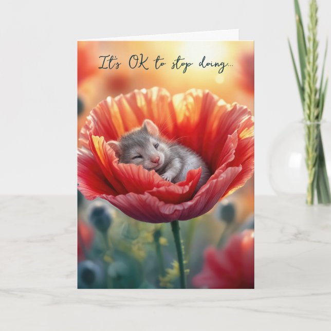 Carte Penser à vous Souris Nichée dans un coquelicot rou (Devant)