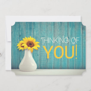 Carte Penser À Vous Tournesol Turquoise Jaune Doré