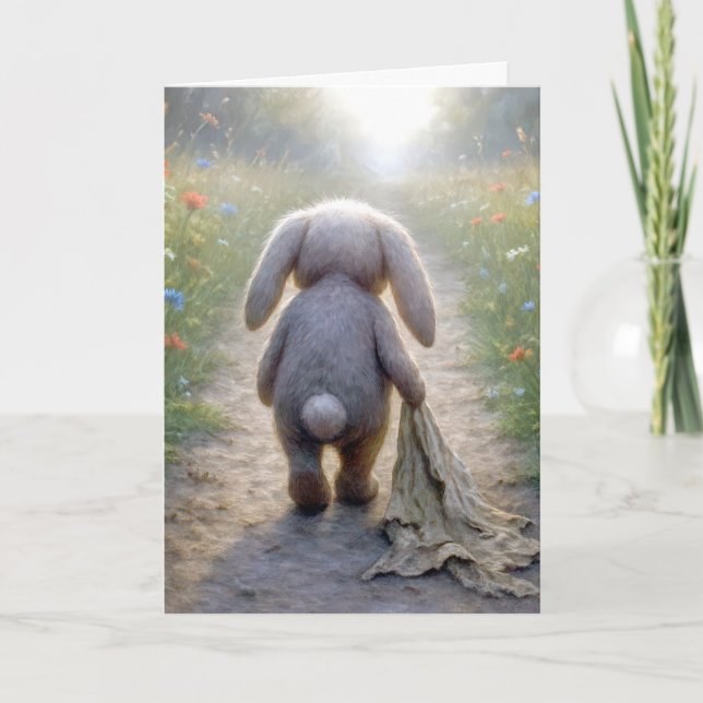 Carte Penser à vous triste lapin à oreille de disquette (Devant)