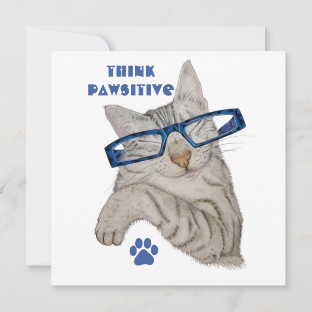 Carte Penser Pawsitive Purrffect Cute Cat dans le dessin (Devant)