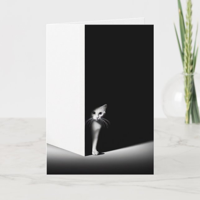 Carte Pensez à vous Chat Blanc dans les ombres (Devant)