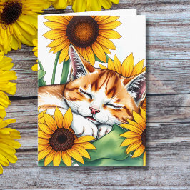 Carte Pensez à vous | Chat et tournesol
