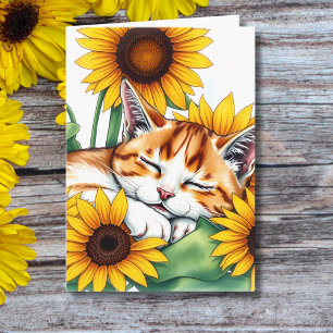Carte Pensez à vous   Chat et tournesol