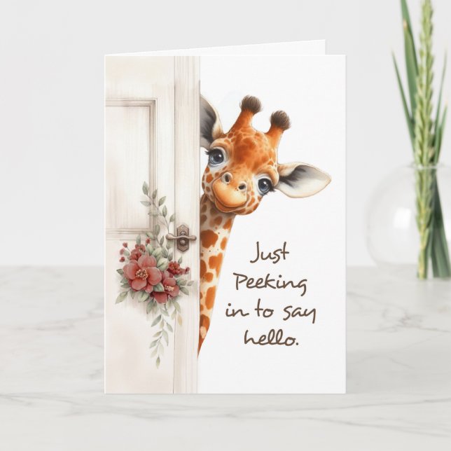 Carte Pensez à vous dire Hi Giraffe Peeking autour de la (Devant)