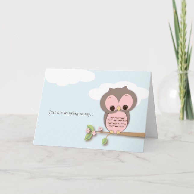 Carte Pensez à vous Little Hello Pink Owl Card (Devant)