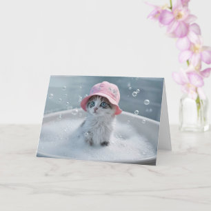 Carte Pensez à vous mignon chat Kitten dans un bain de b