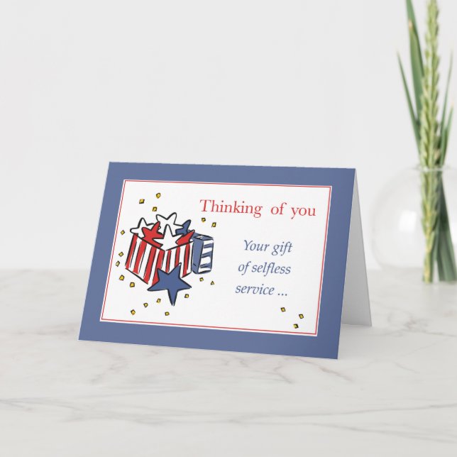 Carte Pensez à vous USA Cadeau avec étoiles et rayures (Devant)