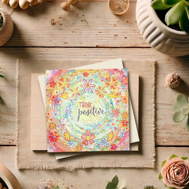Carte Pensez Positif Orange Floral Inspirationnel (Créateur téléchargé)