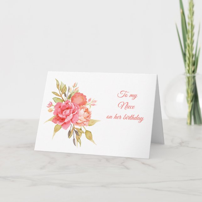 Carte Peoné et Rose Floral Bouquet Anniversaire (Devant)