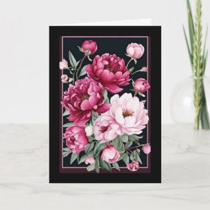 Carte Peonées roses et magenta avec cadre Anniversaire