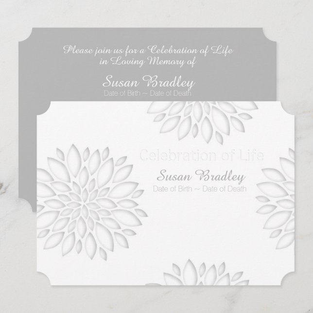 Carte Peonies Digital Paper Cut Out 3 Memorial Service C (Devant / Derrière)