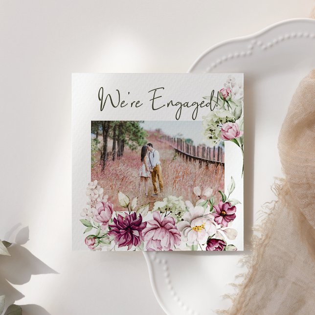 Carte Peonies Pink Burgundy Floral Ajouter Fiançailles p (Créateur téléchargé)