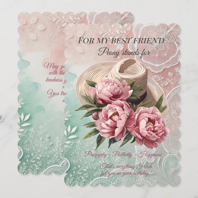 Carte Peony Best Friend Anniversaire (Devant / Derrière)